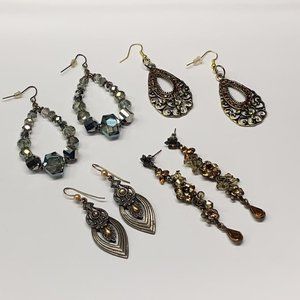 Lot Of 4- Pierced Dangle Drop Earrings - Rhinestone / Bead